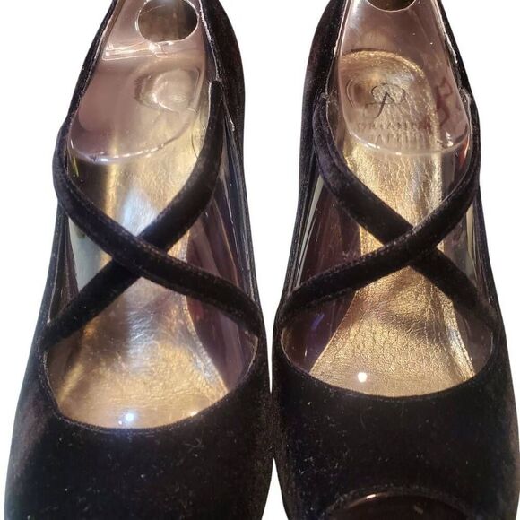 Adrianna Papell Women's Embellished Black Velvet Platform Leather Sole Heel Stil - Picture 2 of 10